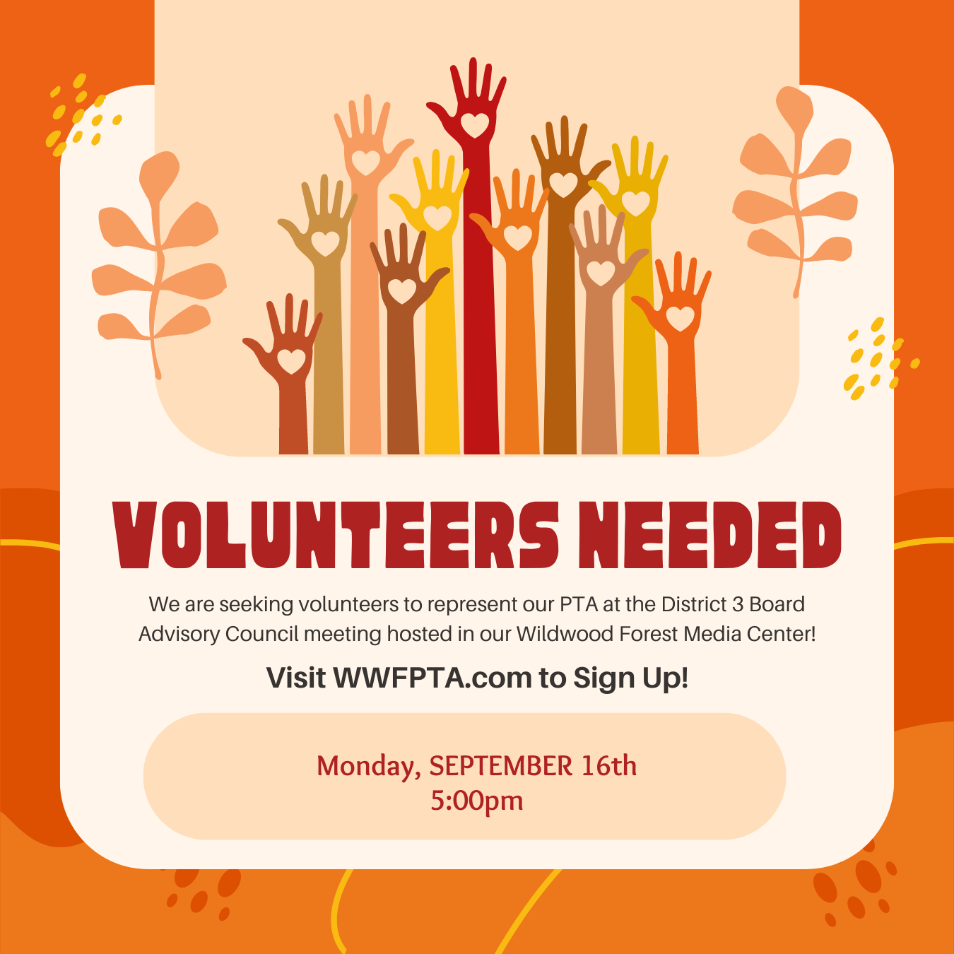 Volunteer alert! Represent our Wildwood Forest PTA at the September District 3 Board Advisory Council Meeting